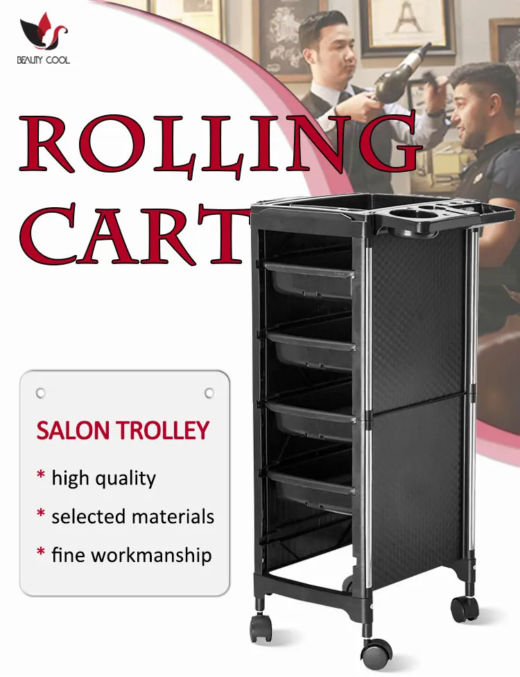 Beauty Salon Trolley Hairdresser Rolling Salon Cart with Stainless Steel Pipe Support Home Use Plastic Hair Styling Furniture
