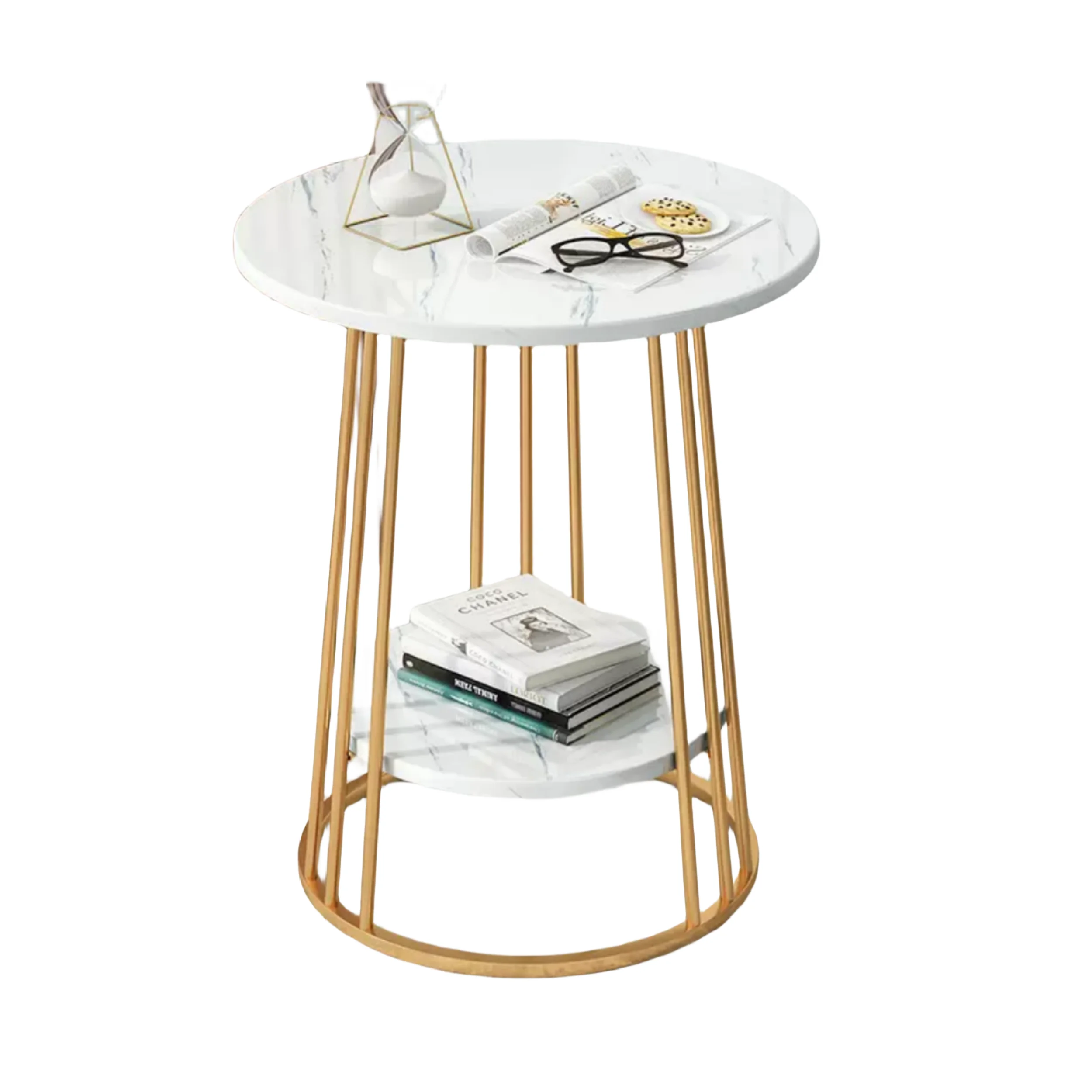 Direct Sales White Marble Table Top Small Round Table Living Room Furniture Sofa Iron Frame Side Table