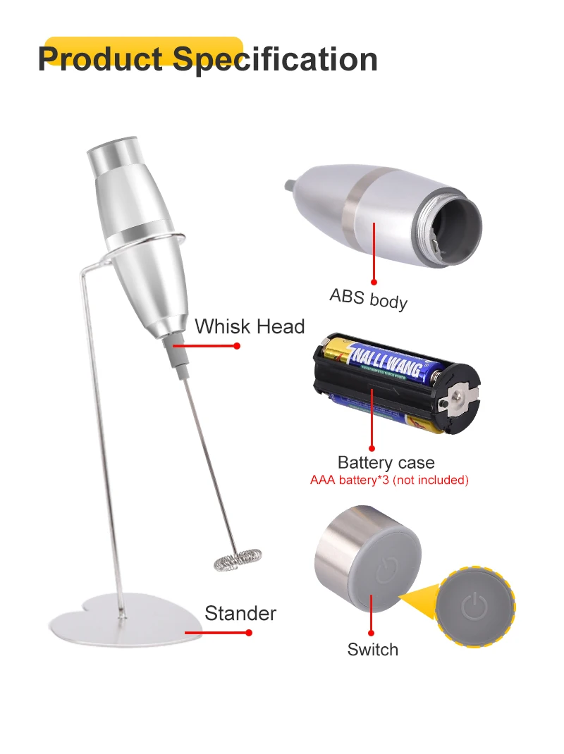 China New Products Electric Handheld Foamer Milk Frother For Coffee Stainless Steel