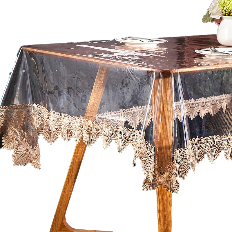 Thick Transparent Soft Glass PVC Table cover With Lace Best Selling Produce 2023