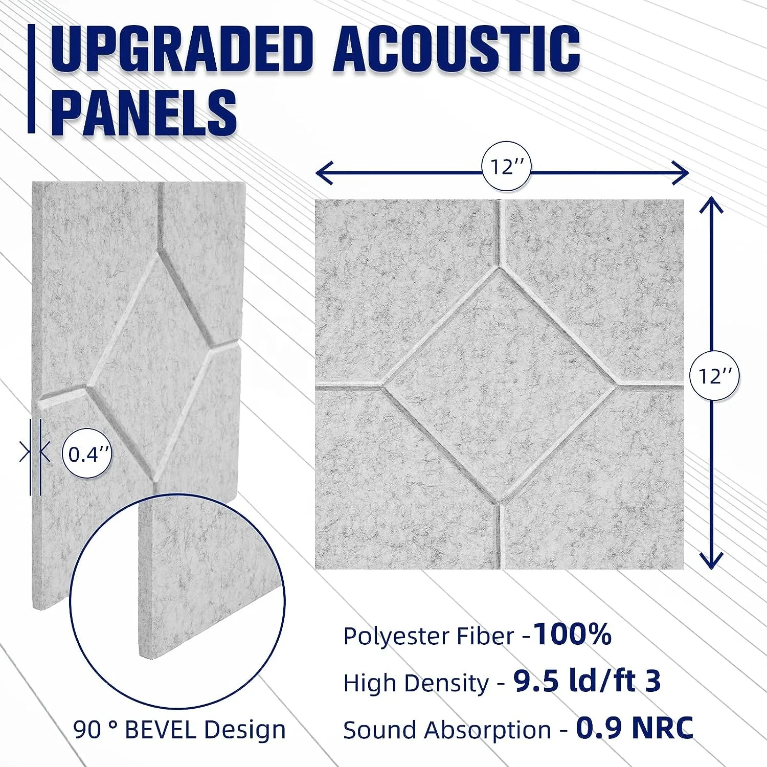 12 Pack Diamond Design Square Polyester Fiber Acoustic Felt Board Self Adhesive PET Acoustic Panels for Wall Sound Absorbing