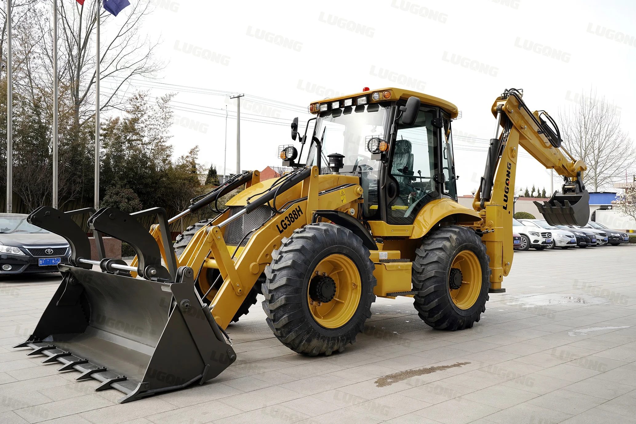 LUGONG LG388H 2.5ton cheap compact backhoe loader four wheels backhoe loaders for sale