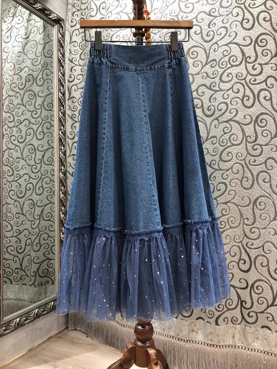 New Style Blue Maxi Standard Fashion Women Denim Skirts For Ladies