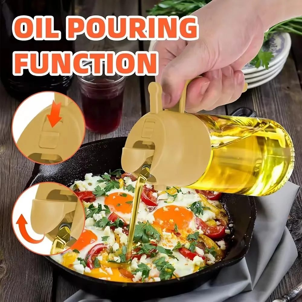 Multifunction 2 in 1 Refillable Empty Glass Bottle 470ml Kitchen Mist Oil Spray Bottle For Condiment Soy Sauce