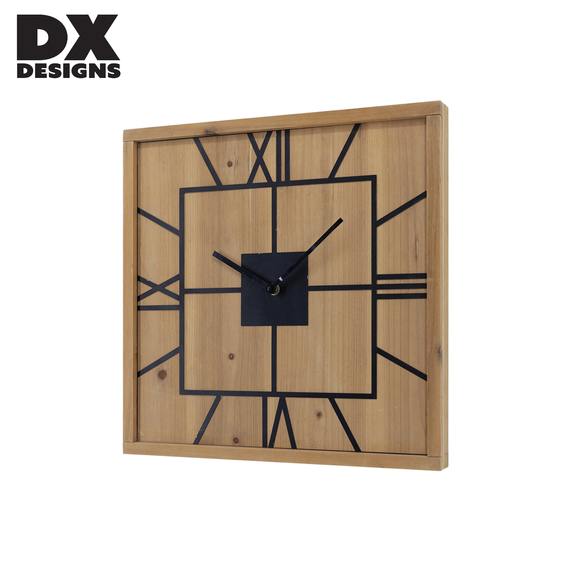 Roman Square-shaped Numeral Heavy Vintage Wood Frame Wooden Large Wall Decorative Clock