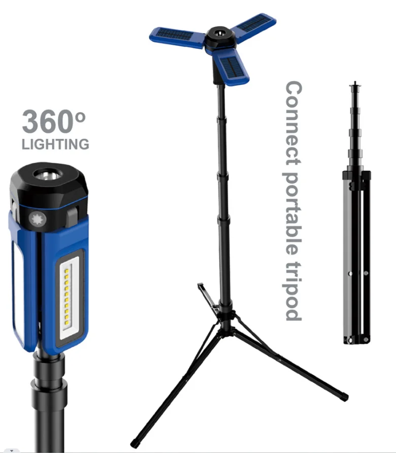 Новейшая портативная двухголовная Светодиодная лампа для проверки работы перезаряжаемый 1200 люмен магнитный штатив с 3 ПАНЕЛЯМИ солнечных панелей