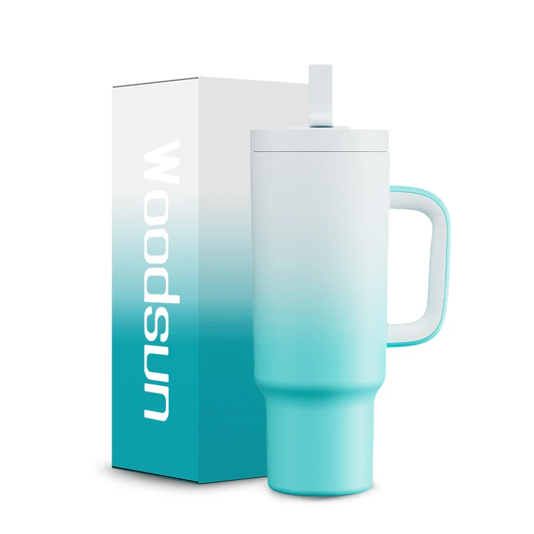 Fashion Sustainable Travel Mug 40oz Tumbler With Handle 2 In 1 Straw And Sip Lid Double Insulated Tumbler