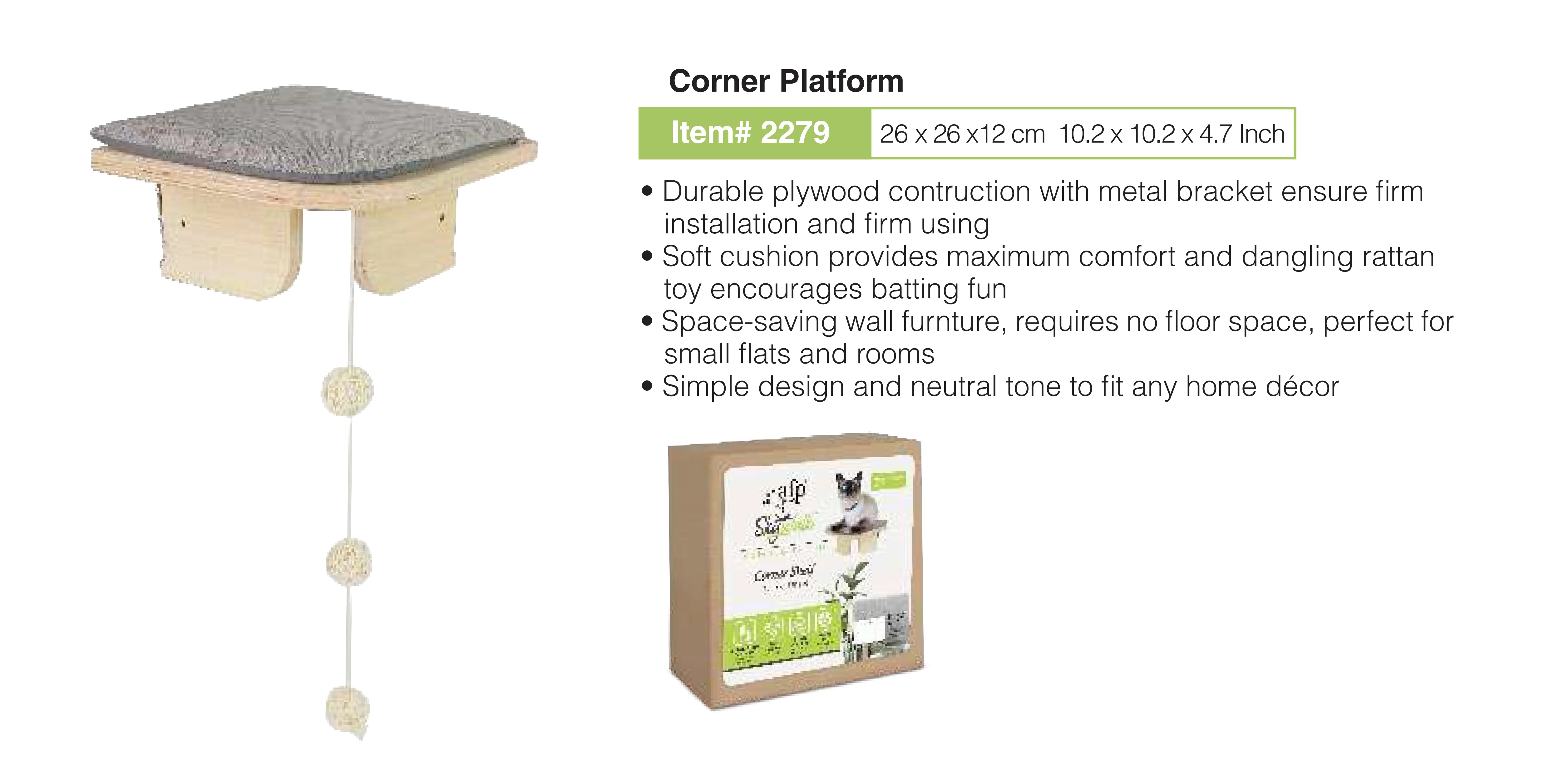 AFP Wall Mounted Cat Climbing Furniture Corner Platform Space-saving Durable Plywood Soft Cushion Cat Jumping Platform For Play