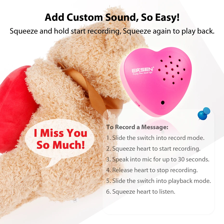 Heart Voice Recorder Box Mini Heart Shaped Recorder Programmable Sound Button Recording In 30 Seconds for Plush Toy Doll