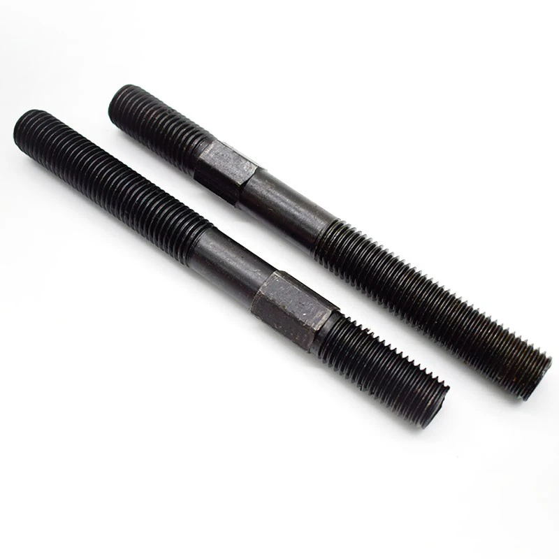 Black carbon steel equal threaded double ended hex stud screw with shoulder