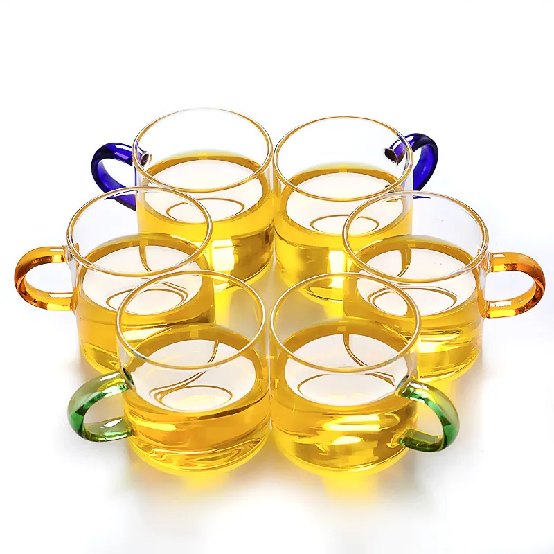 Reusable Heat-Resistant High Borosilicate Clear Glass Tea Cup Single Wall Glass Drink Water Coffee Tea Mugs With Colored Handle