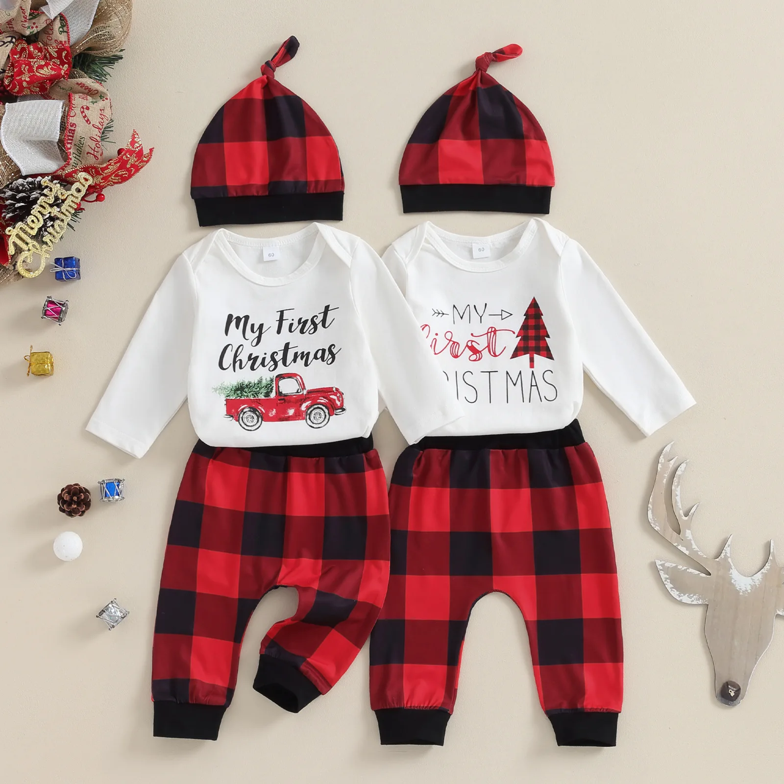Wholesale My First Christmas Pattern clothes Baby Unisex Clothing Set Romper customized pajamas romper bamboo sleeper for 0-18M