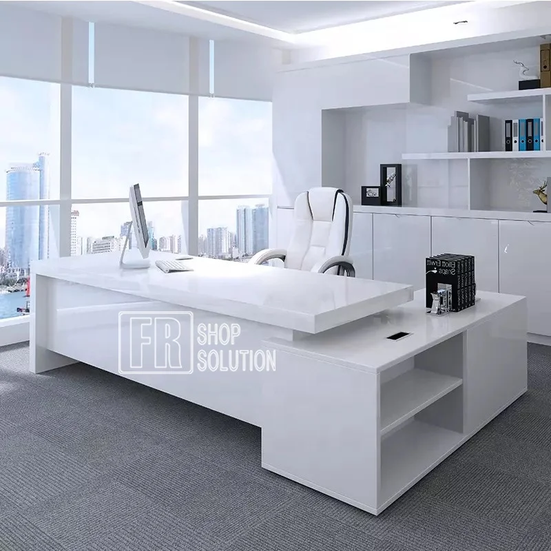 Новейший дизайн под заказ современный белый стол руководителя для офиса
