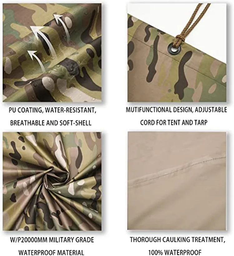 Sturdyarmor Waterproof rainwears black PVC PU Raincoat Outdoor Camping Combat Tactical Rain camouflage poncho