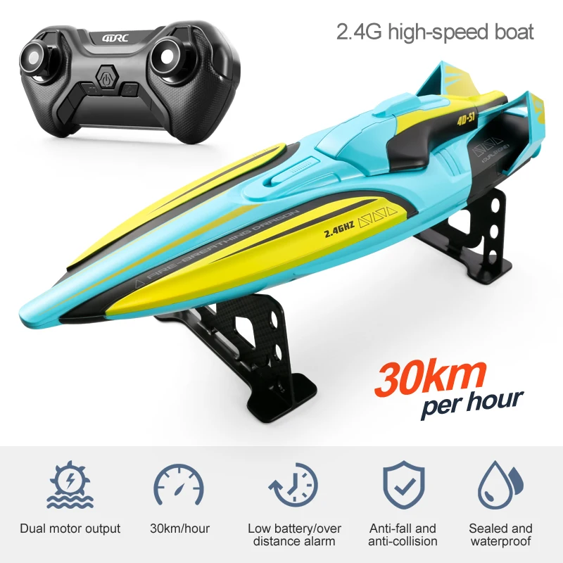 Colorful 2.4G RC Racing Boat High Speed Yacht Anti-Crash Remote Control Speedboat Self-Righting Novice Level RC Jet Boat