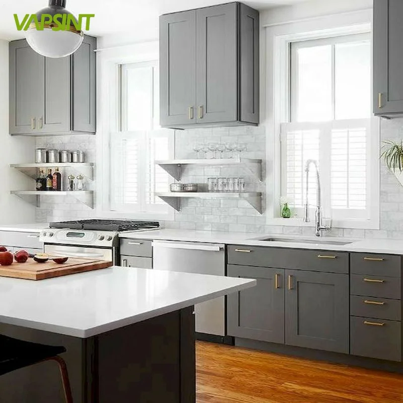 
Белый и черный глянцевый лак кухонные шкафы с островом 