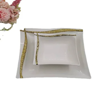 Creative modern light luxury electroplated chain ceramic dinner set for restaurant fruit salad pastry plate and bowl