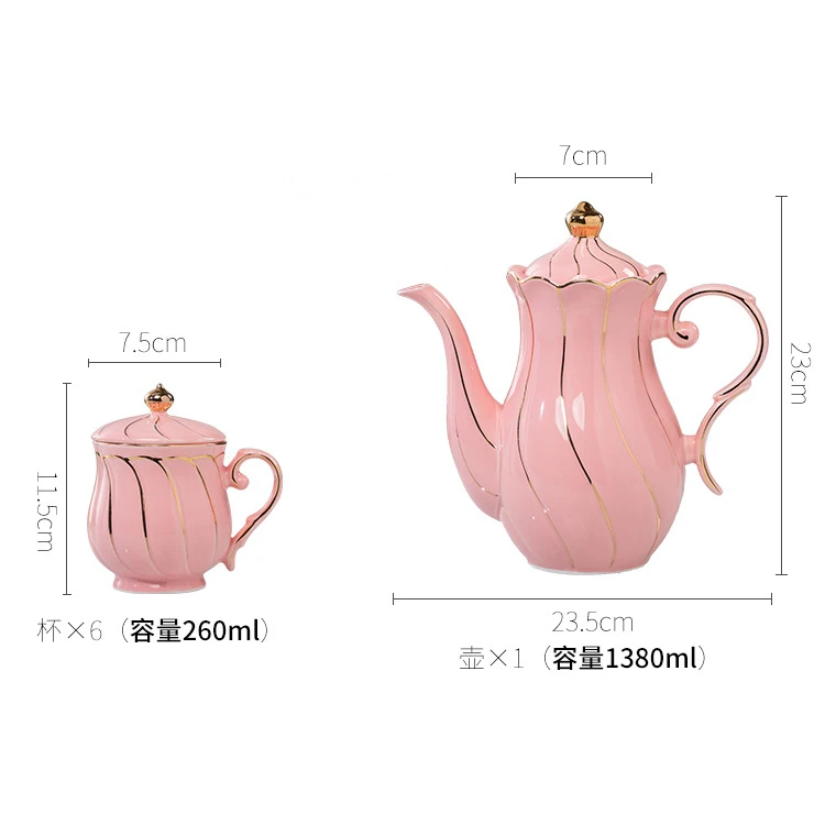 Luxury Gold Rim Afternoon Tea Set European Tea Pot and Cup Set Ceramic Coffee and Tea Set