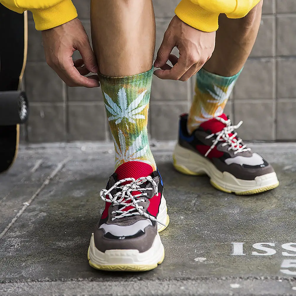 Tie Dyed Stocking man fashion street skater maple leaf basketball hip-hop hot sale comfortable socks