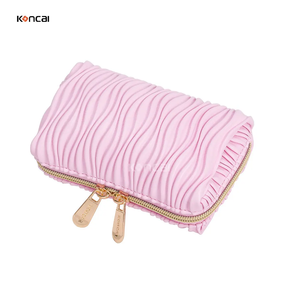 KONCAI leather cute bag cosmetic accessories women beauty purse travel vanity organizer small makeup pouch