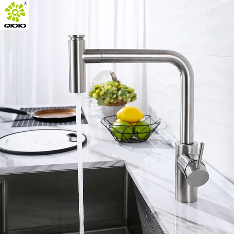 Qioio high end  hot selling 304 stainless steel kitchen faucet pull out  kitchen mixer switch shower head  sink mixers tapware
