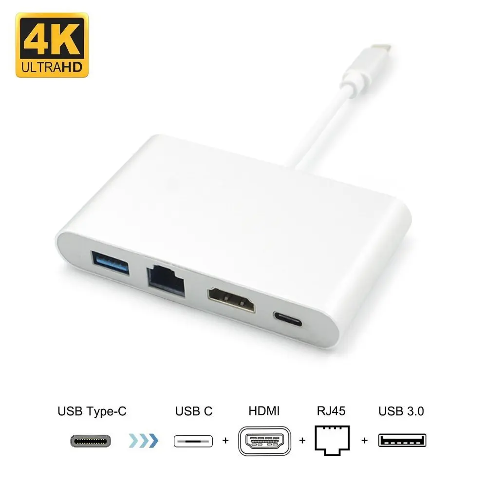 Type-c to HD-MI Fast Ethernet RJ45 Converter USB HUB PD Charging USB-C Splitter