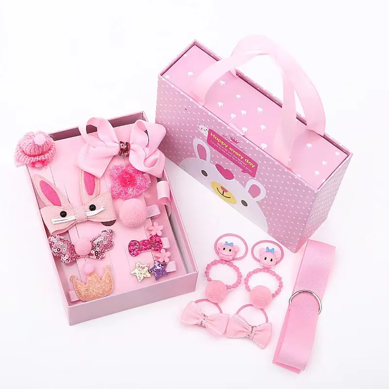 cheap Wholesale Baby 18pcs Set Cloth art hair ties hair clips headband Girls Hair accessories Gift box Set for kids