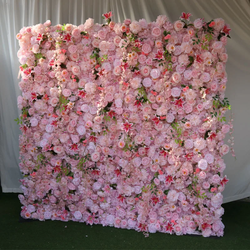 GJ-WA808 Wholesale artificial flower wall backdrop 8ft x 8ft 3d 5d roll up flower wall panel wedding wall flowers decoration