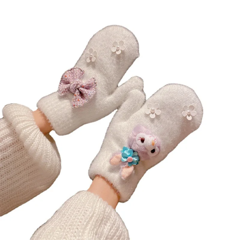 Перчатки Stellalou с бархатной мультяшной милой девушкой, плотные уличные велосипедные перчатки с флисовой подкладкой, теплые перчатки