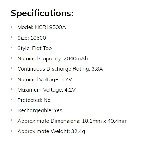 2024 New high-quality 18500 3.7V 2040mAh 100% original NCR18500A 3.7V toy flashlight and other batteries