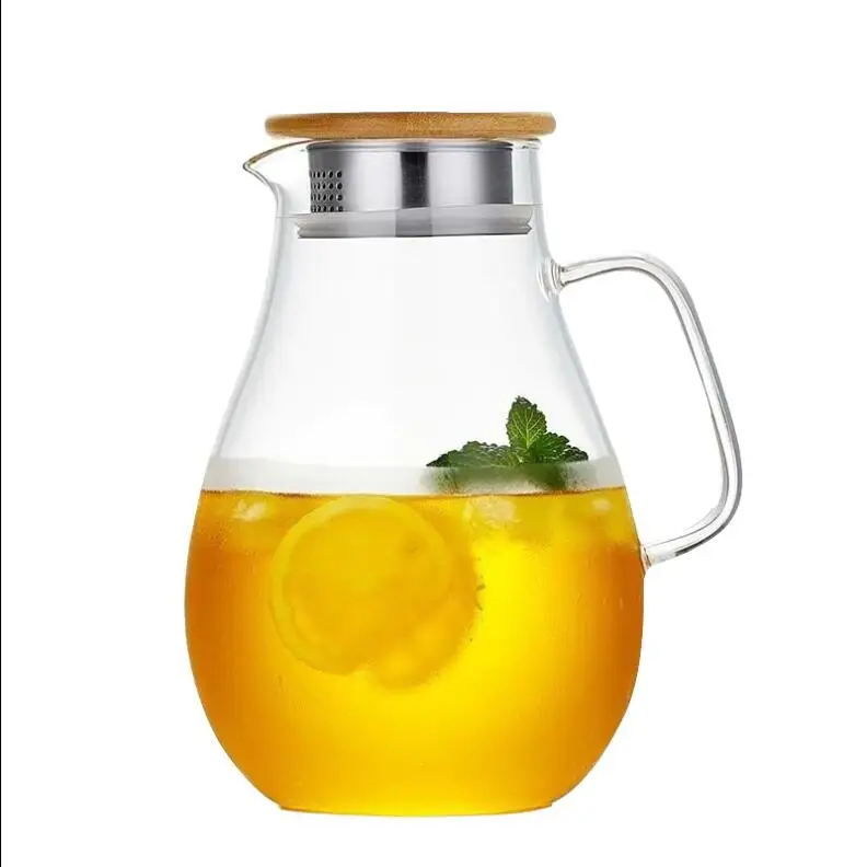 Reihey Transparent Glass Water Bottle Juice Jug High Capacity Heatable Tea Pot Kettle Heat-Resistant Leak-Proof Carafe