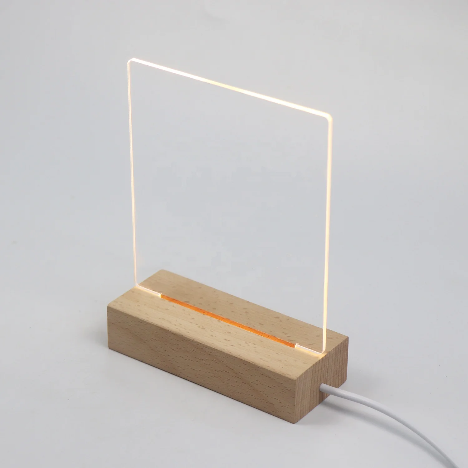 Wholesale Erasable Memo Board DIY Night Light Blank Acrylic LED Lights With Led Wood Base