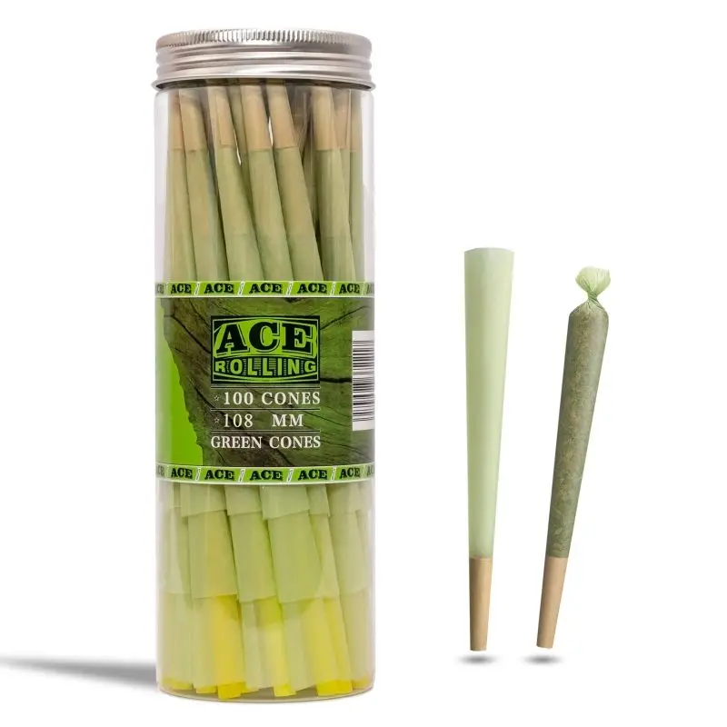 Hot Sale Slow Burning 78Mm 84Mm Smoking Paper 100% Organic Arabic Gum Green Hemp Pre Rolled Cone Hemp Rolling Paper