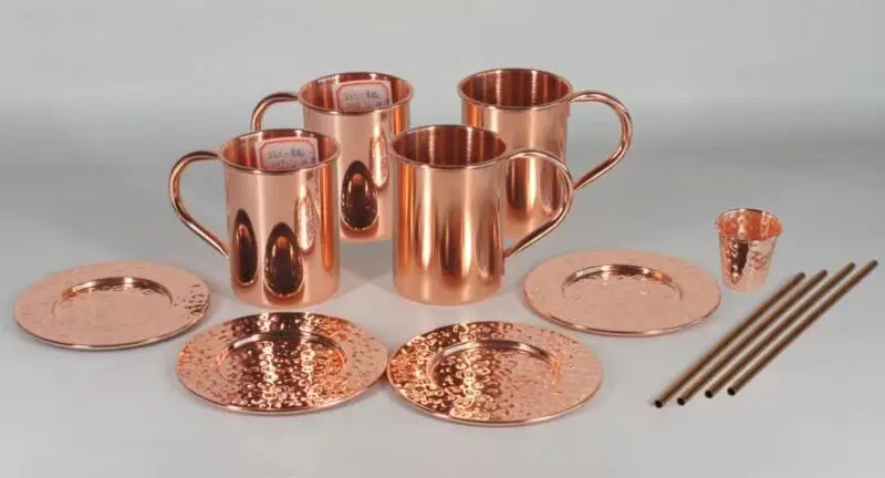 Copper Mug With Copper Handle Food-Safe Hammered Drinking Water and Beer Gift Set Cups for Moscow Mules