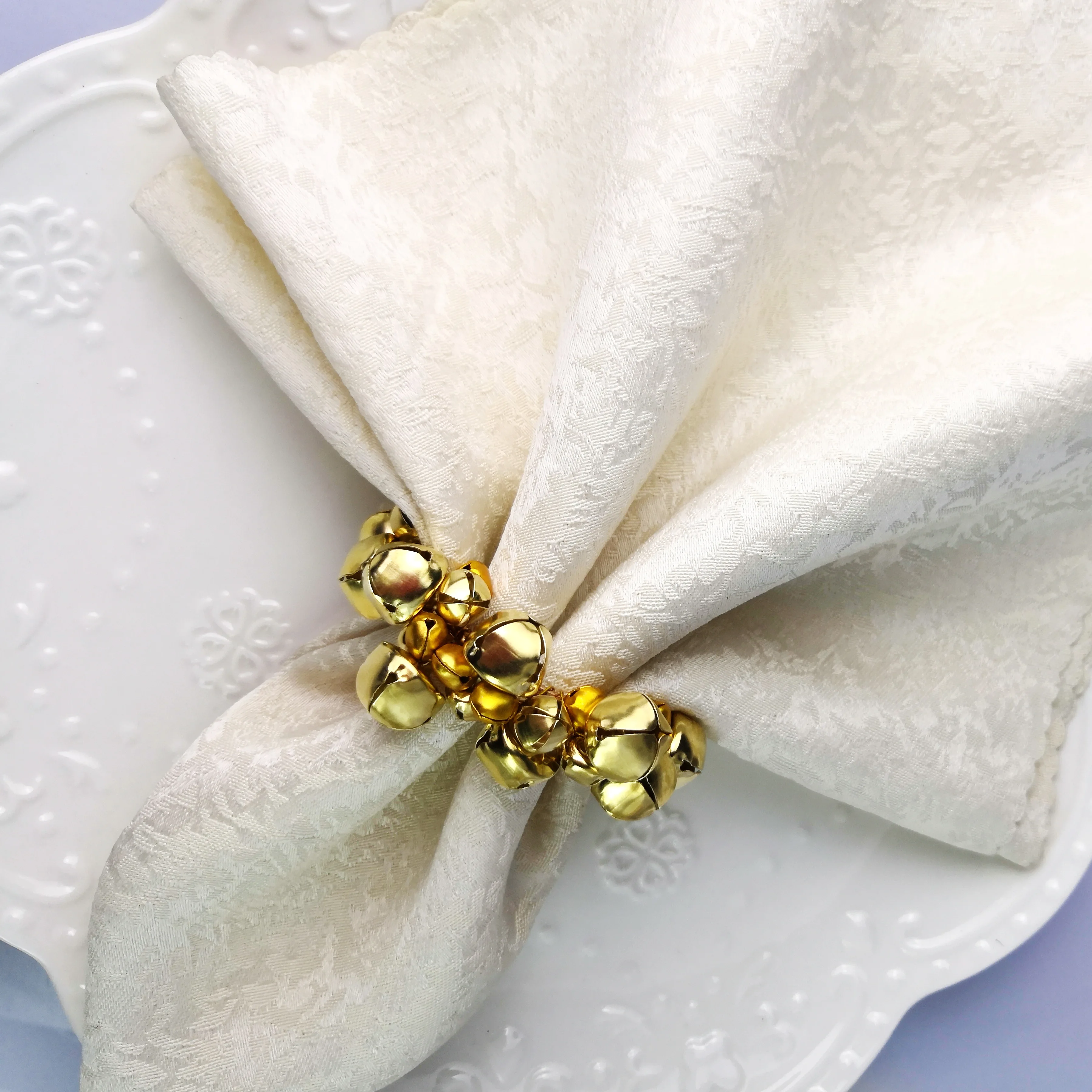gold silver jingle bell napkin ring for wedding decoration