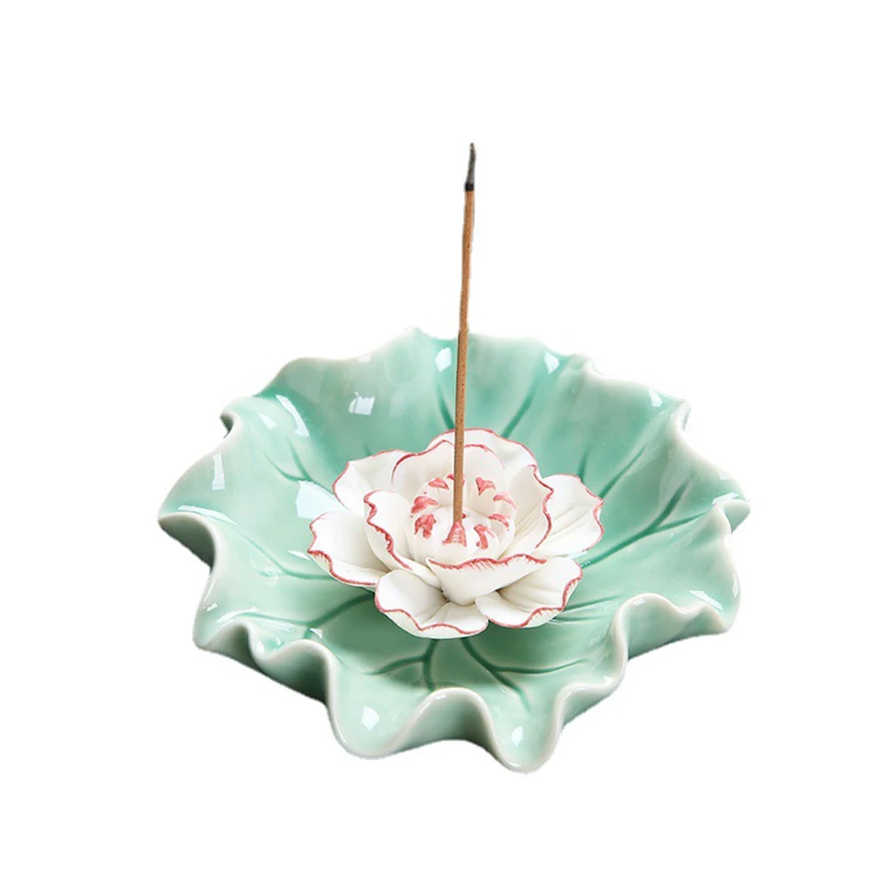 Incense holder Custom Lotus flower shape ceramic incense burner incense stick holder