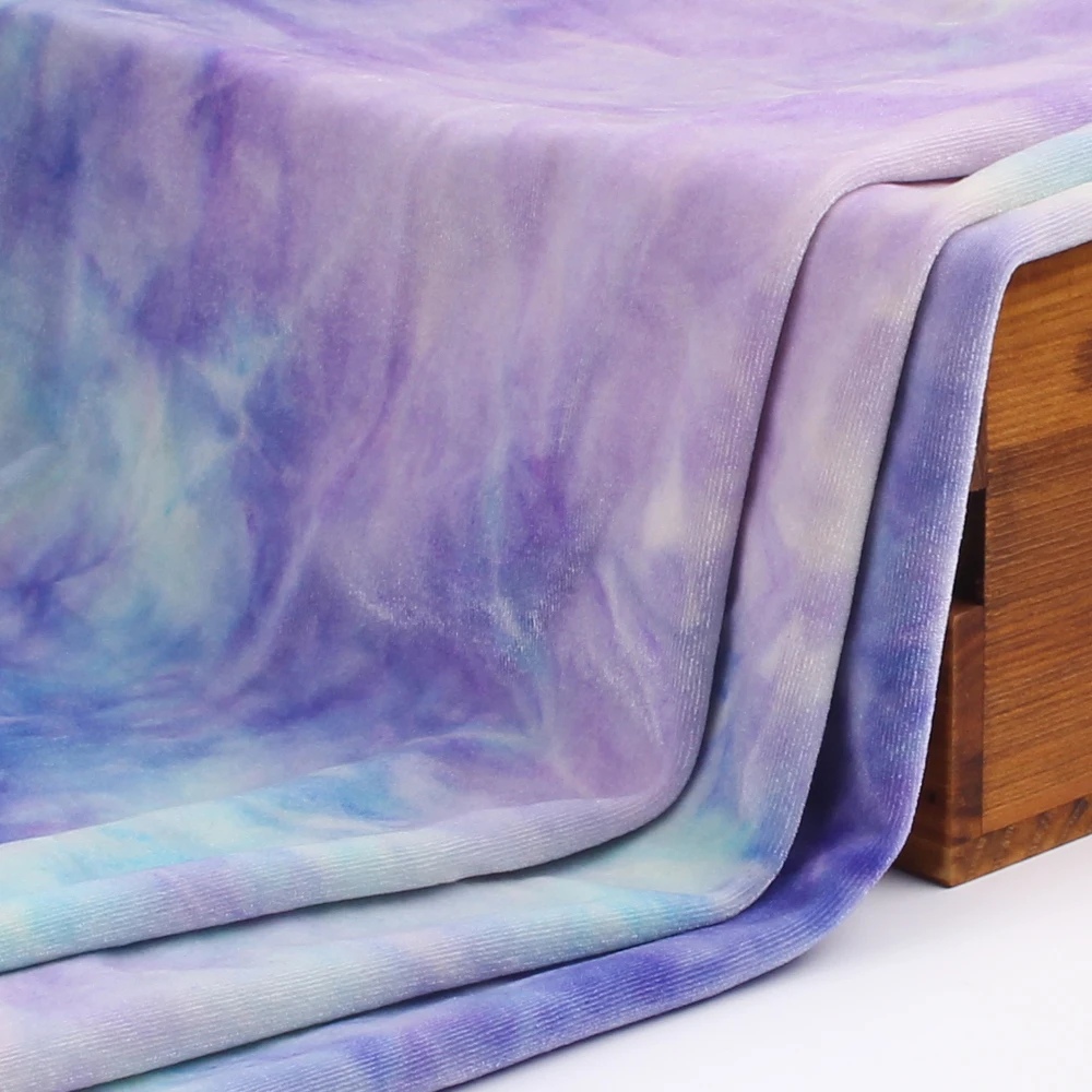 Manufacturer Tie Dye Velour Polyester Spandex Soft Smooth Knit Fuzzy Gradient Korea Velvet Stretch Fabric For Dress Hair Tie