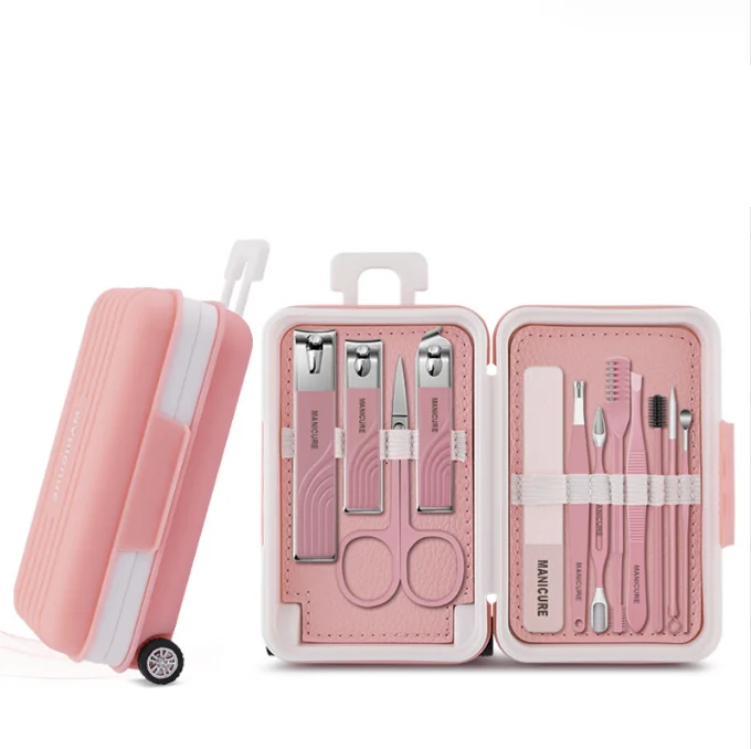 Manicure Kit Luggage Style BSCI Factory Acrylic Nail File Stainless Steel Scissors Fast Shipping Pedicure Kit