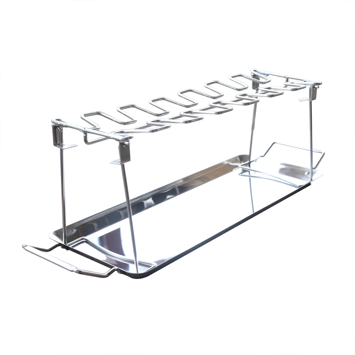 Premium stainless steel BBQ grill chicken wing rack& leg slot folding vertical roaster smoker stand with washable oil drip Pan