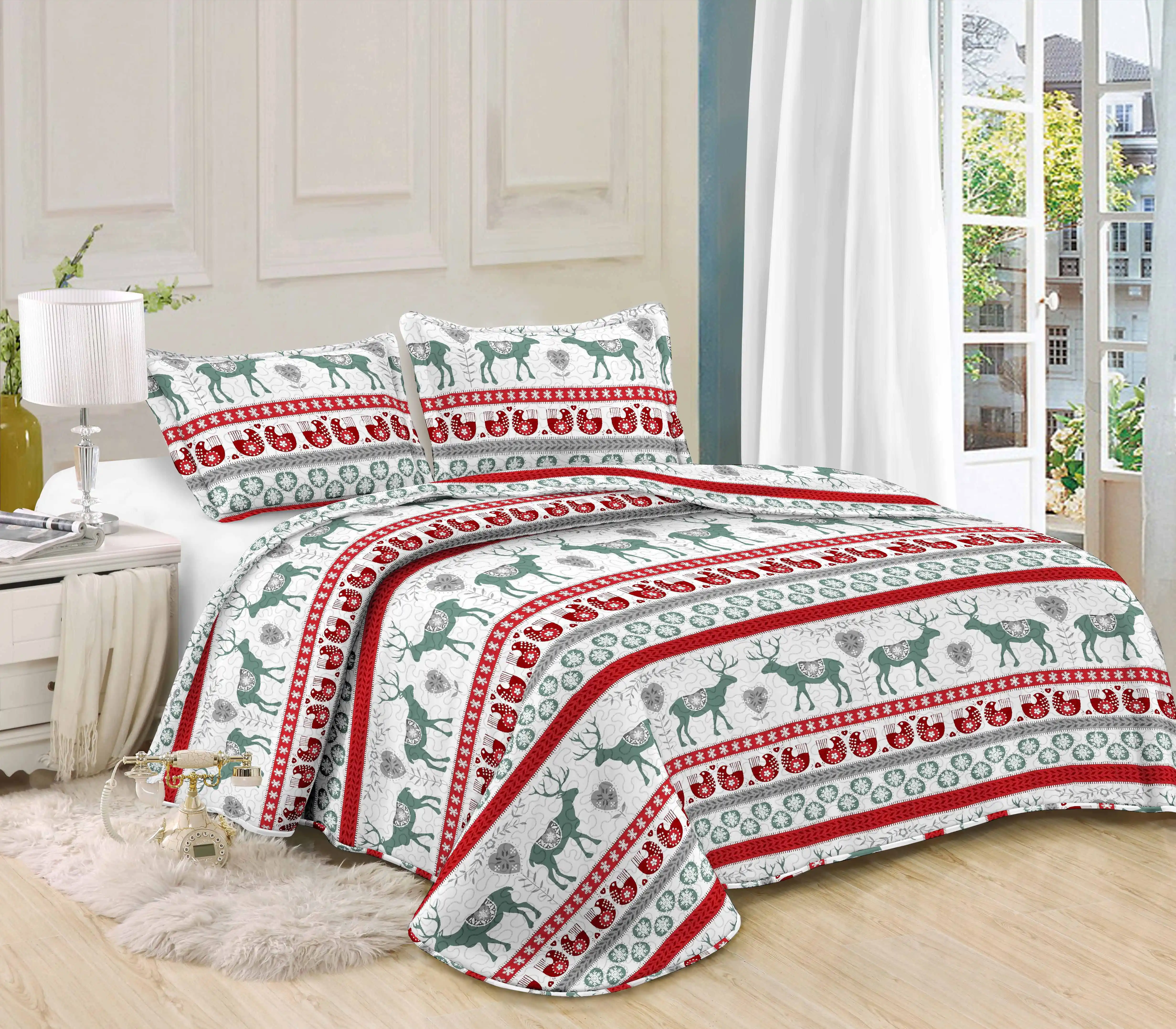 Hot Sale Factory Supply Printed Ultrasonic Coverlet Patchwork Embossed Microfiber Luxury Quilted Set Bedspread