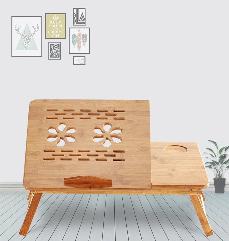 
Bamboo portable folding adjustable laptop table with usb cooling fans from China factory 