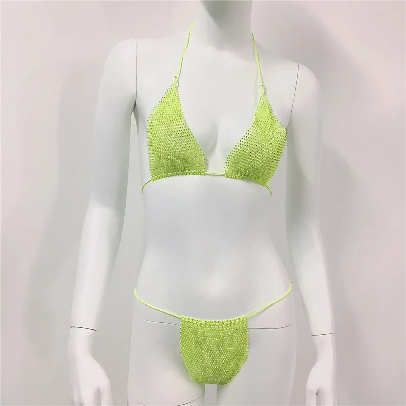 Custom rhinestone bikini set carnival sexy lace-up outdoor beach two-piece swimsuit