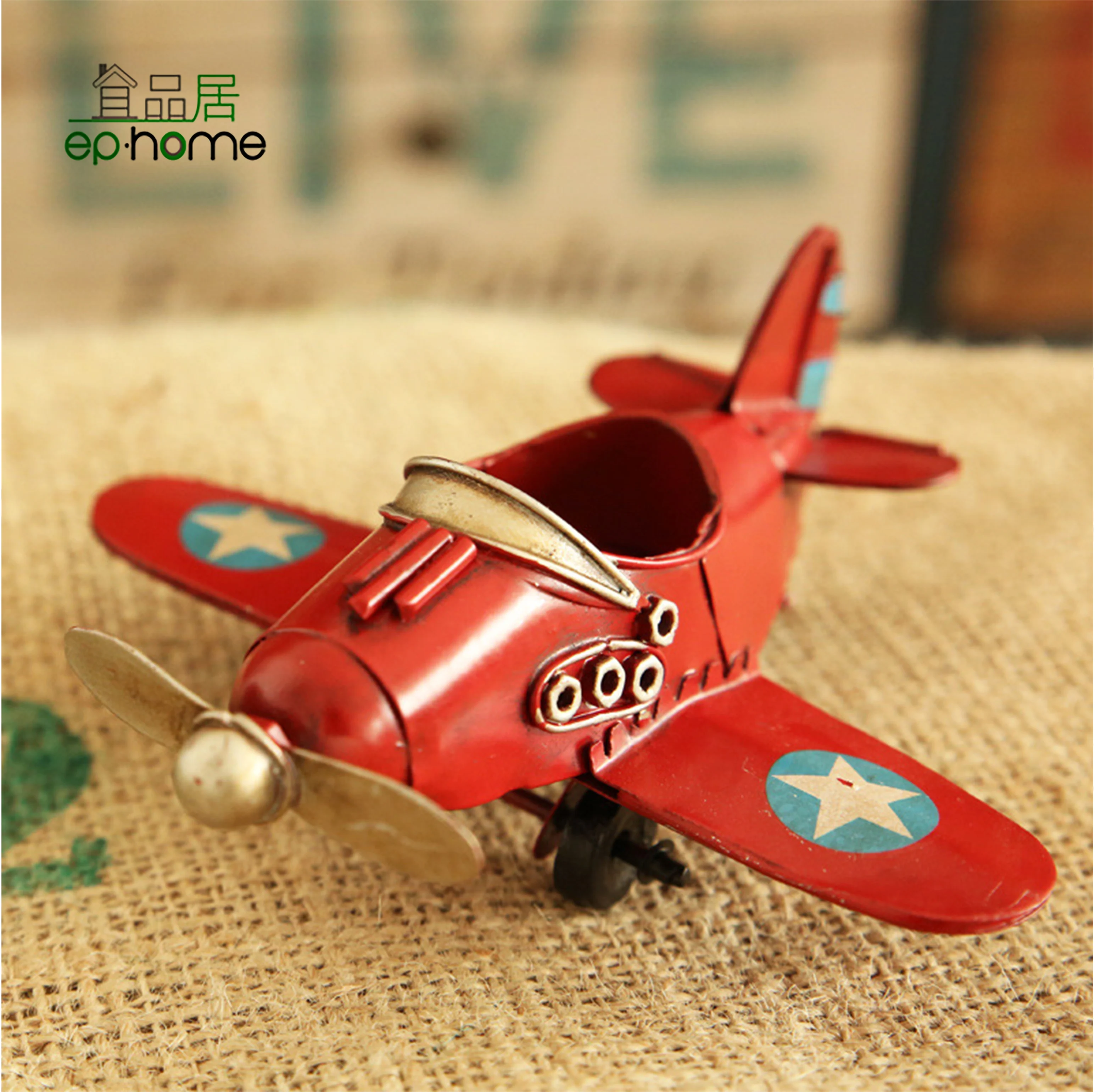 Vintage Airplane Model Decor Vintage Mini Metal Decorative Airplane Wrought Iron Aircraft Biplane for Photo Props, Tree Ornament