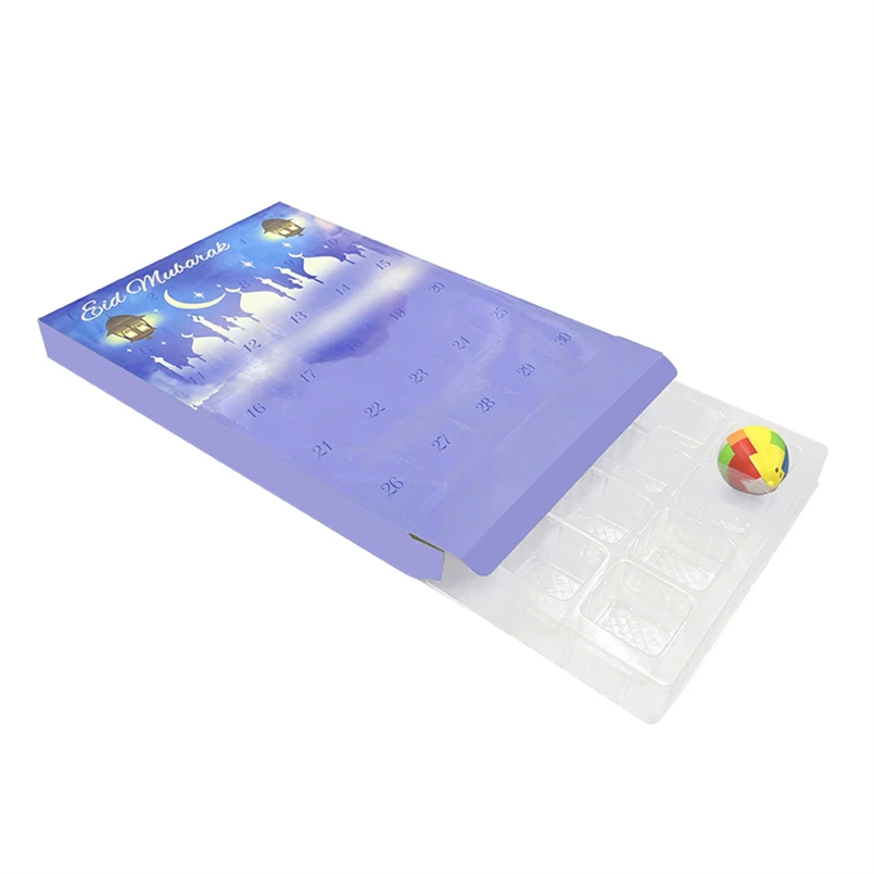 Ramadan Advent Calendar Blue Chocolate Candy Gift Paper Packaging Box Open Door Paper 30 Day Advent Calendar