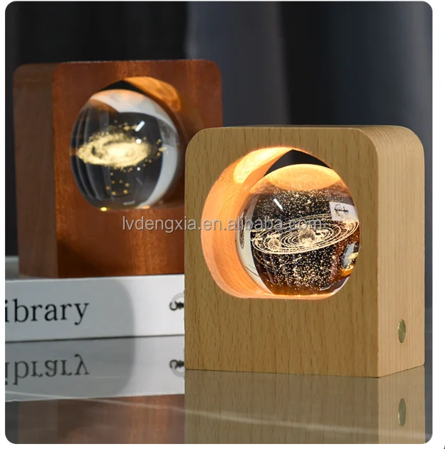 cheap wholesale K9 crystal ball lamp wooden base diy custom 3d led light desk crystal lamp base for home decoration