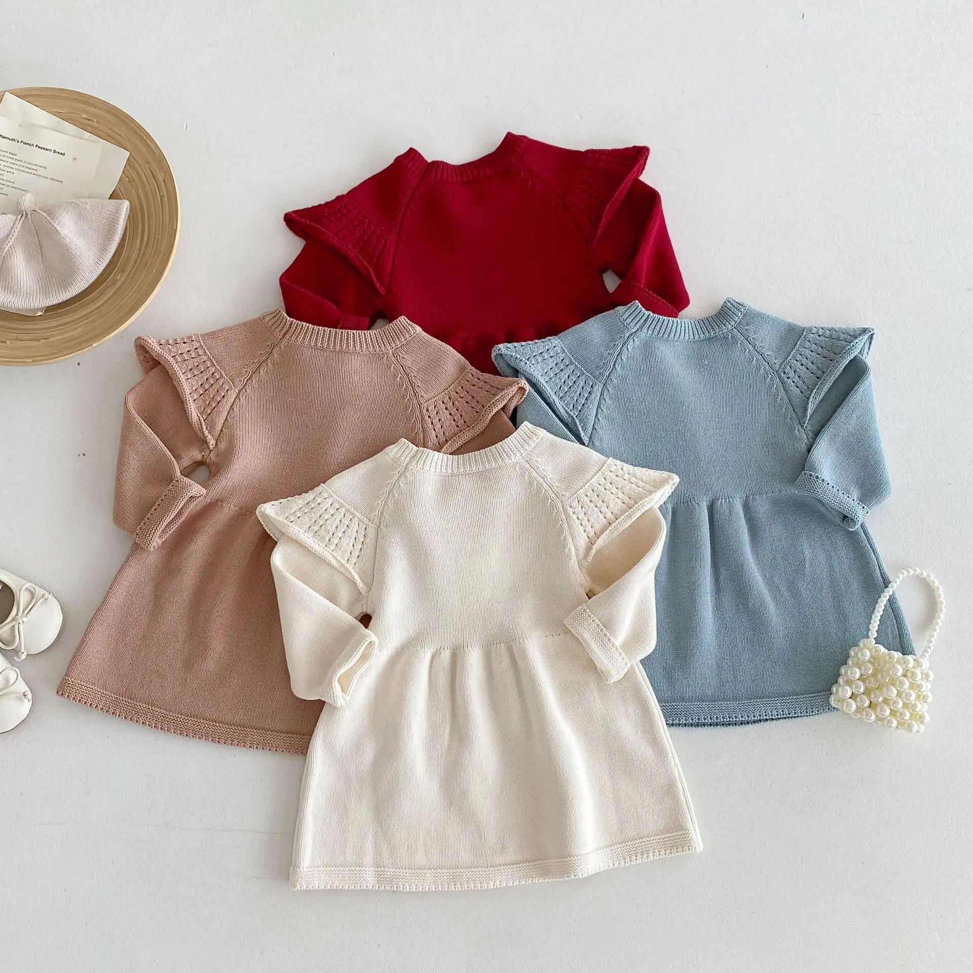 2024 New Korean Fashionable Autumn Winter Knitted Dress and Princess Skirt for 1-8 Years Old Baby Girls Sweet Style