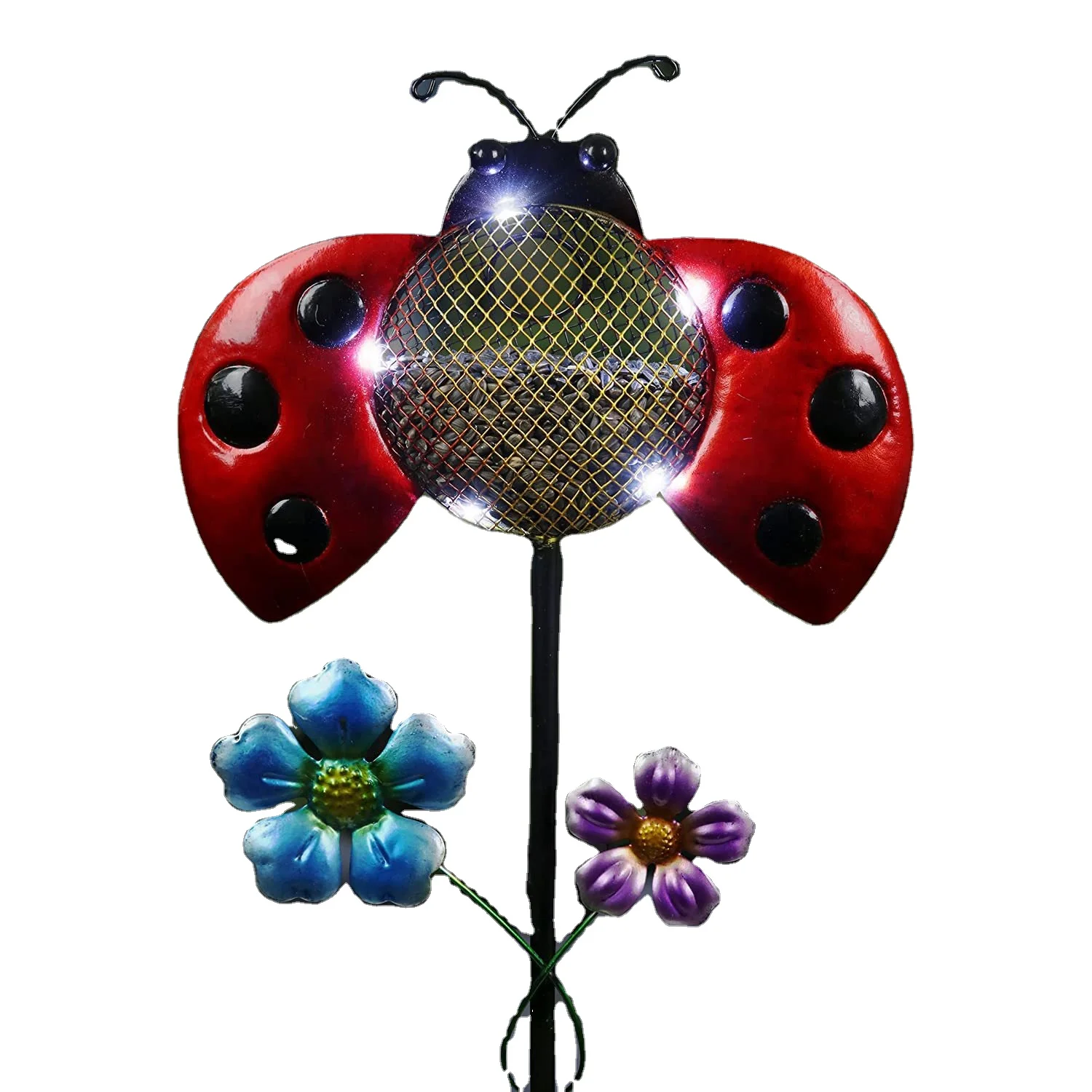 Hot Sale Metal Bird Feeder Patio Decor Ladybug Suet Bird Feeder Stake Customized Wild Drinking Outdoor Mesh Bird Feeder