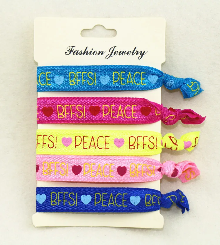 Letter Printed Hair Ties Ribbon Fold Over Elastic No Crease Word Ponytail Holder