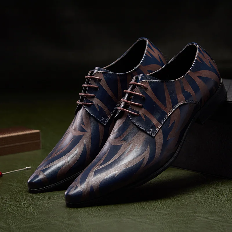 factory official formal shoes mens retro blue wedding dress shoe zapatos de cuero hombre