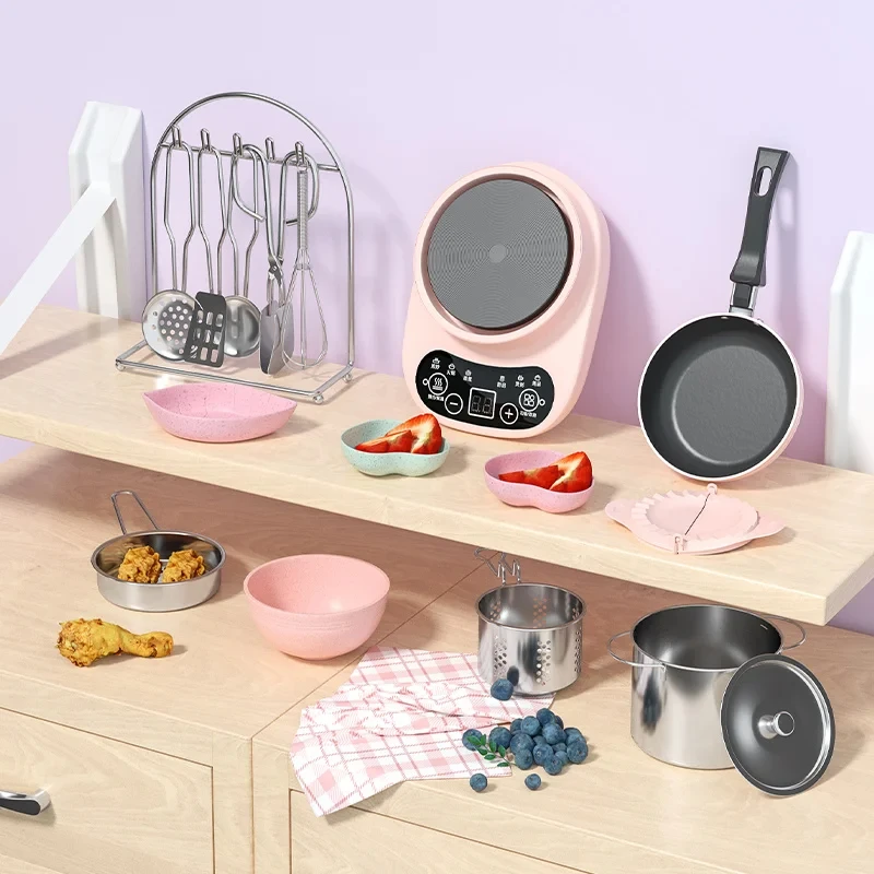 100% Non-toxic PP Plastic Home Play Diy Kids Play Kitchen Set DIY Mini Kitchen Toys Real Cooking Set For Kids Girl